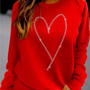 Valentine's Day Rhinestone Heart Long Sleeve Sweatshirt